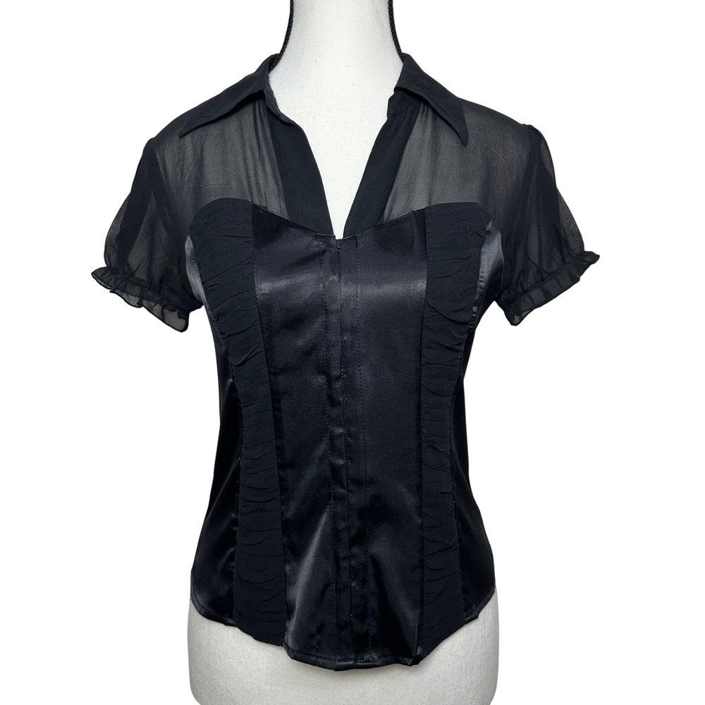 VTG Y2K INC Sheer Ruffle Top Whimsigoth Romantic Mixed Media Fairy‎ Grunge 4P
